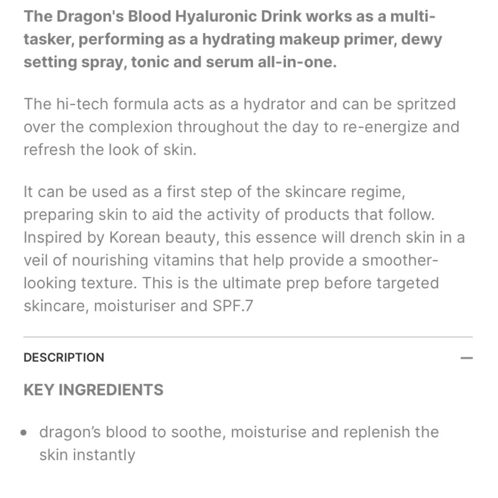Rodial Dragons Blood Hyaluronic Drink Face Mist Spray Primer Serum SEALED